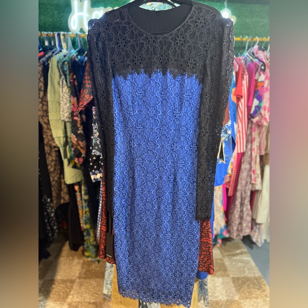 Pinko Black and Blue Lace Midi Dress
